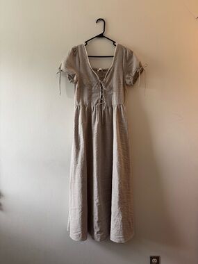 Gingham Lace-Up Maxi Dress